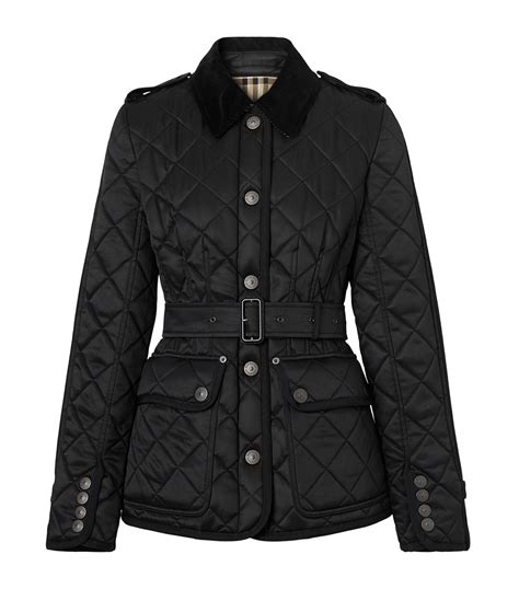 burberry brit black quilted jacket cinched waist|burberry diamond quilted fitted jacket.